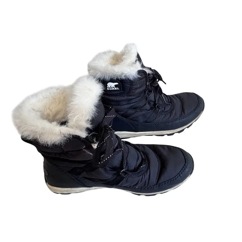 Sorel Whitney Short Lace Black Waterproof Winter Snow Boots NY1907-010 Size 7